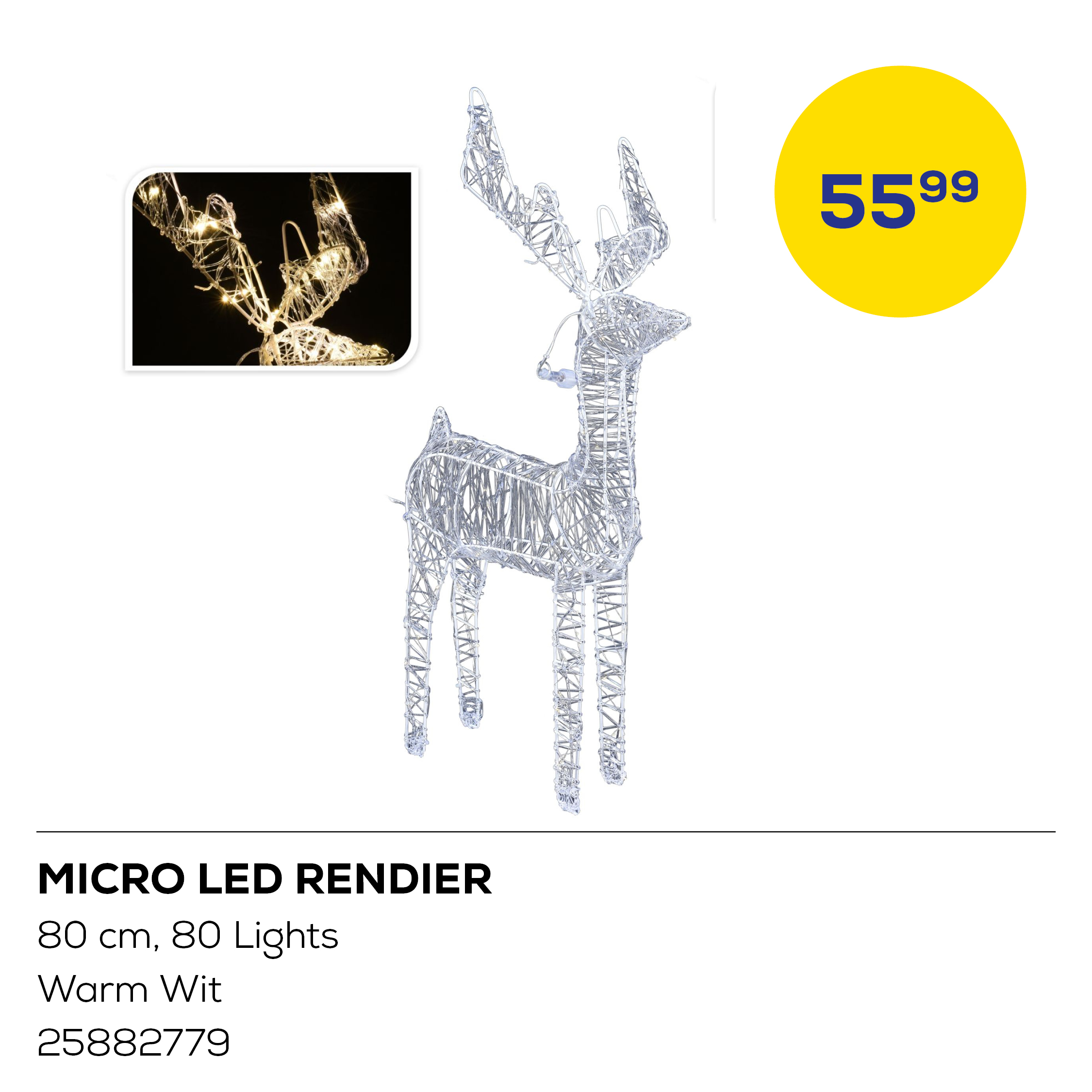 Micro LED Rendier 80cm - 80 Lights - Warm Wit